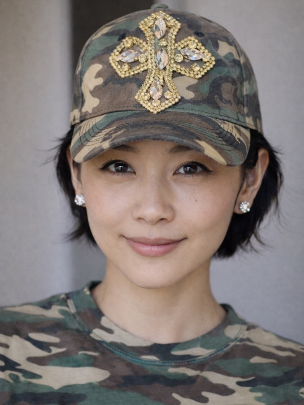 Camouflage Rhinestone Cross Custom Baseball Cap